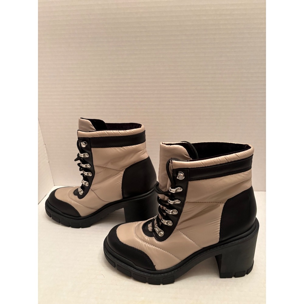 Marc Fisher LTD Vaina2 Beige Black Quilted Puffer Leather Lug Sole Boots 8M - Picture 3 of 10